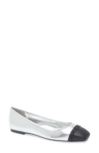 Karl Lagerfeld Paris Zofia Cap Toe Ballet Flat In Silver/black