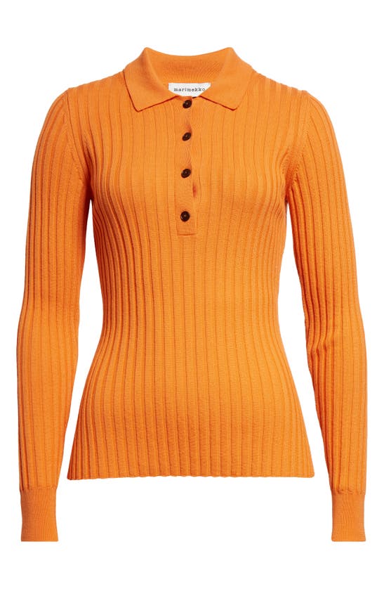 Shop Marimekko Wool Rib Polo Sweater In Orange