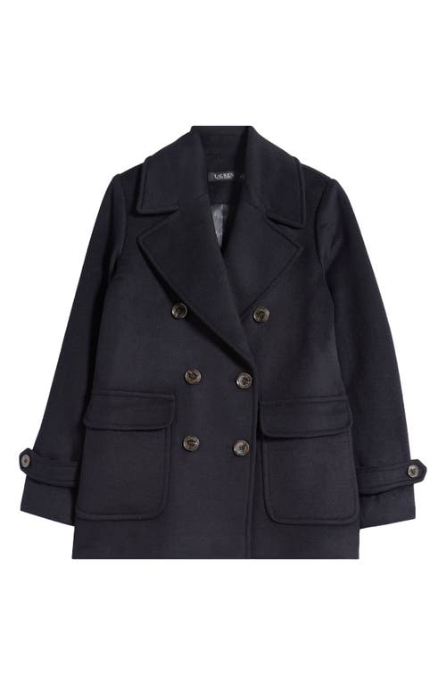 Shop Lauren Ralph Lauren Double Breasted Wool Blend Coat In Regal Navy