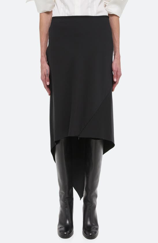 Helmut Lang Scarf Hem Virgin Wool Maxi Skirt In Black