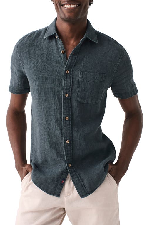 Men's Laguna Short Sleeve Linen Button-Up Shirt in Washed Black Basketweave