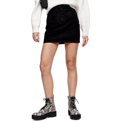 Topshop Lace-Up Denim Miniskirt, US (fits like 0) - Black