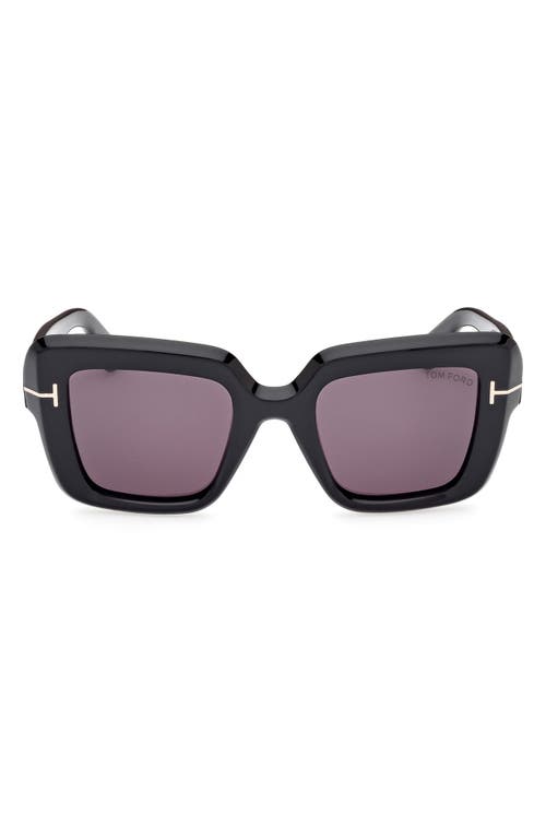 TOM FORD Esme 50mm Square Sunglasses in Shiny Black /Smoke at Nordstrom