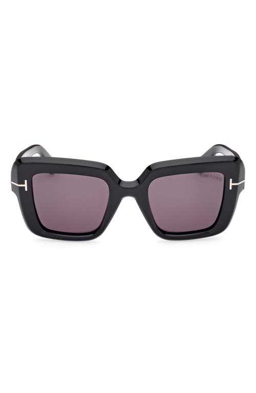 Shop Tom Ford Esme 50mm Square Sunglasses In Shiny Black/smoke