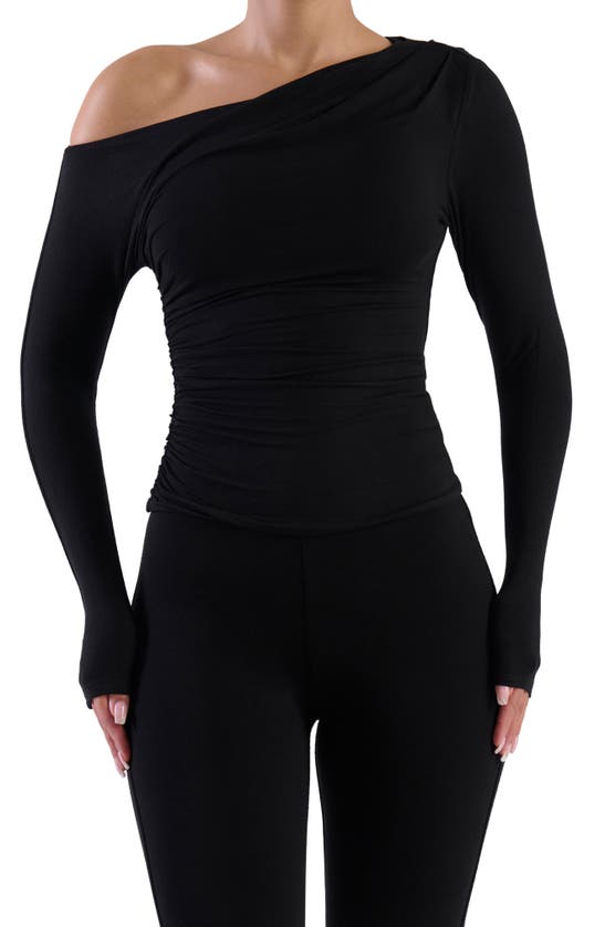 Shop Naked Wardrobe Ruched One-shoulder Top In Black