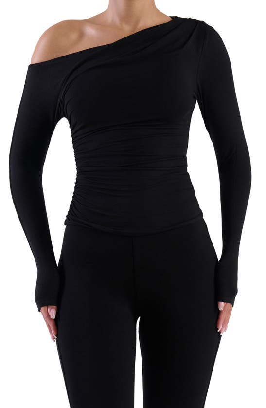 Naked Wardrobe Ruched One-shoulder Top In Black