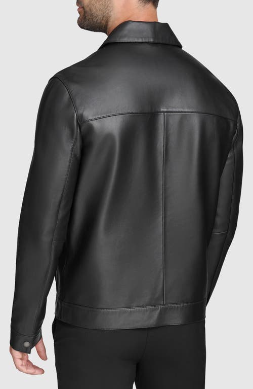 Cole Haan Leather Trucker Jacket In Black