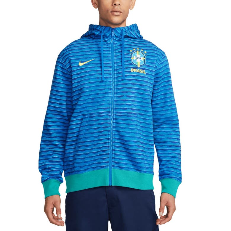 Shop Nike Blue Brazil National Team Club Full-zip Hoodie