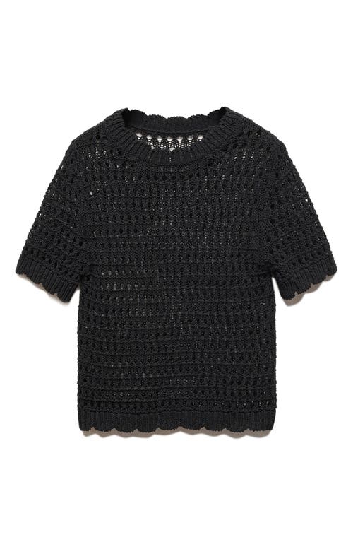 Shop Mango Thai Mesh Short Sleeve Sweater In Black