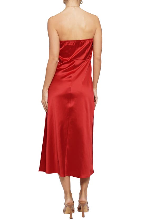 Shop Know One Cares Strapless Satin Corset Midi Dress In Red