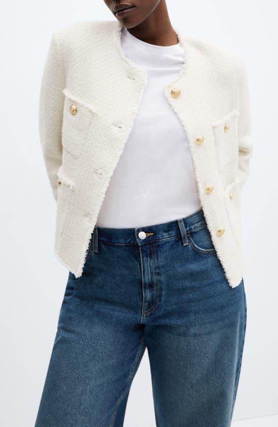 Mango Pocket Tweed Jacket Ecru In Ecru