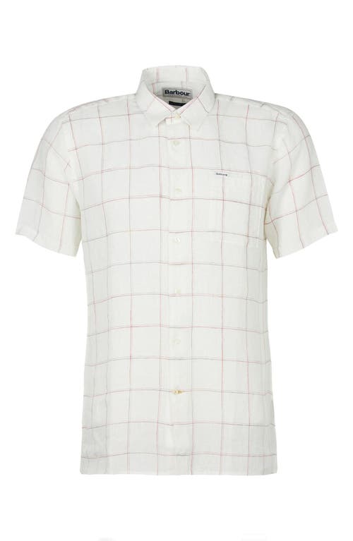 Barbour Bayston Tattersall Short Sleeve Linen Button-up Shirt In Ecru