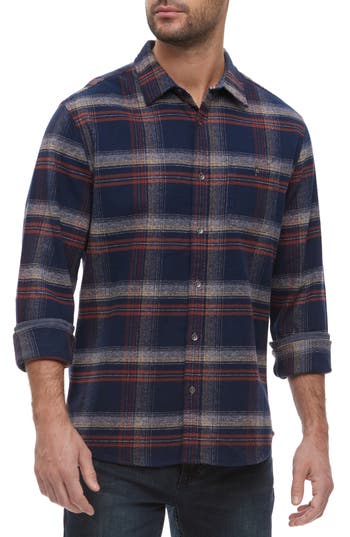 Flag And Anthem Blakesburg Plaid Long Sleeve Cotton Button-up Shirt In Navy/red/yellow