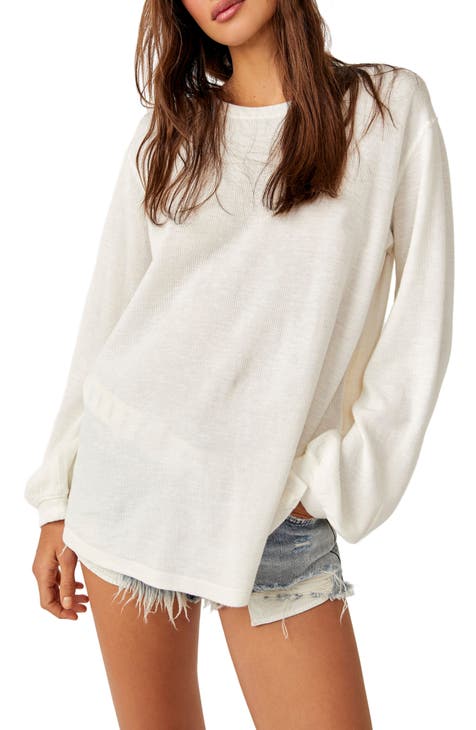 Free People Pixie Long Sleeve Babydoll Top in Natural