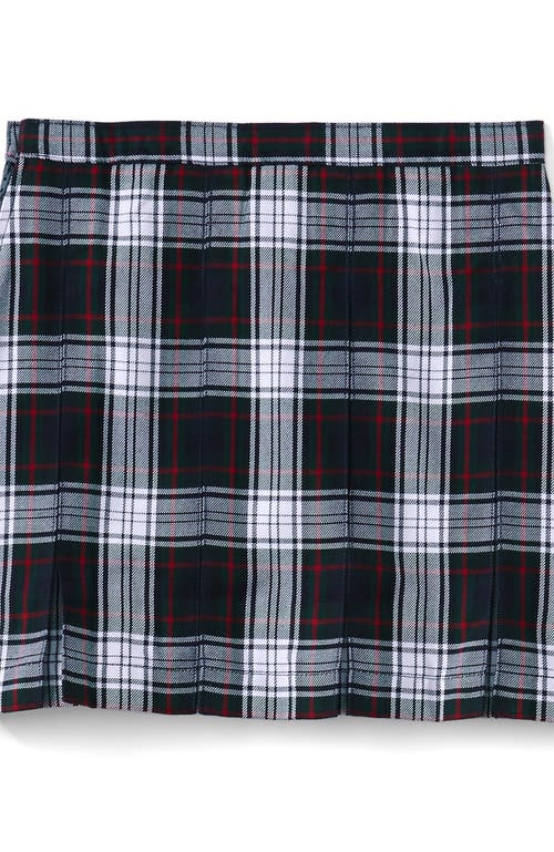 Shop Lands' End School Uniform Girls Plaid Box Pleat Skirt Top Of The Knee In Evergreen/white Plaid