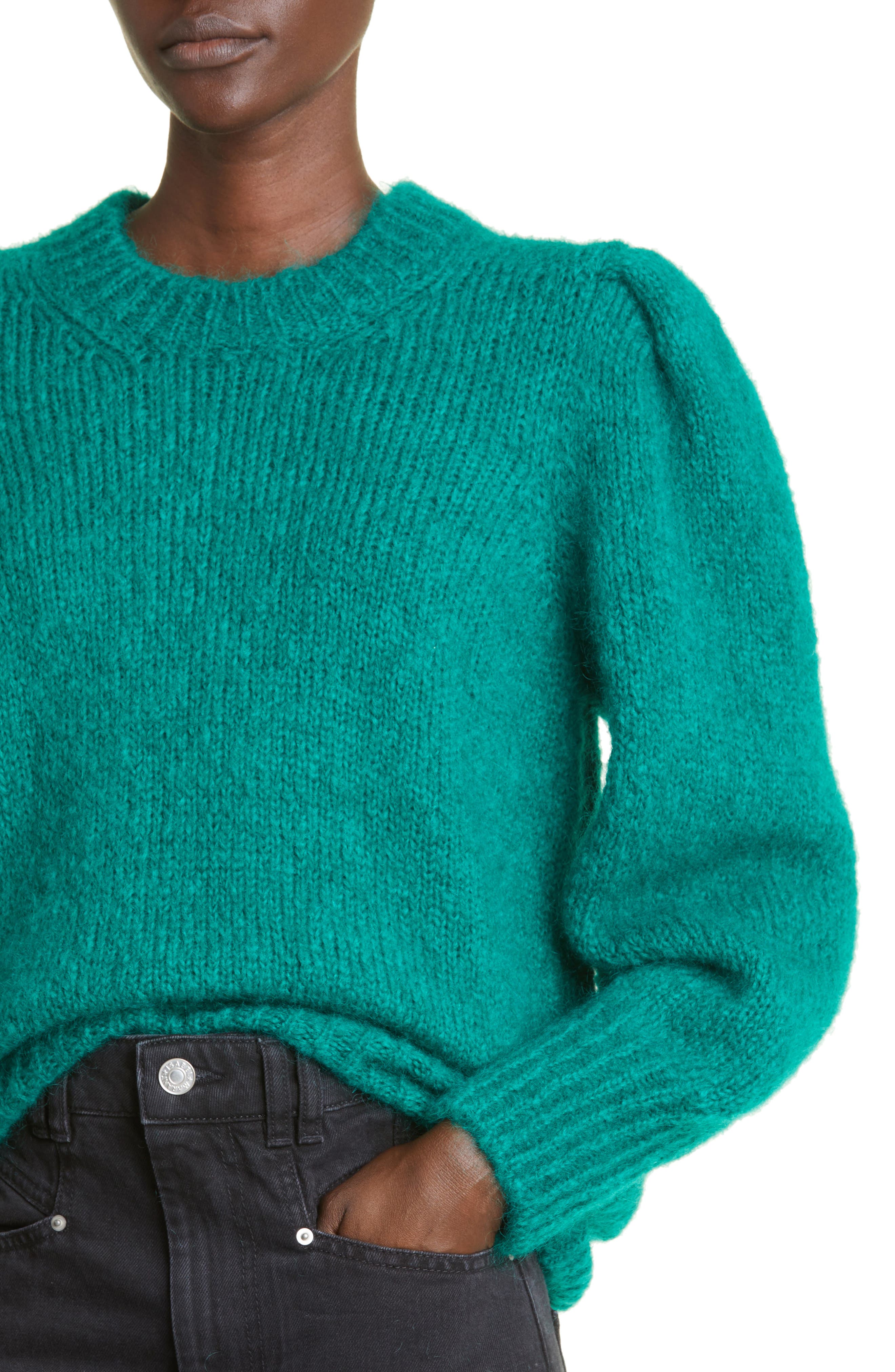 Isabel Marant Women's Emma Puff-Sleeve Crewneck Sweater - Emerald - Size 8