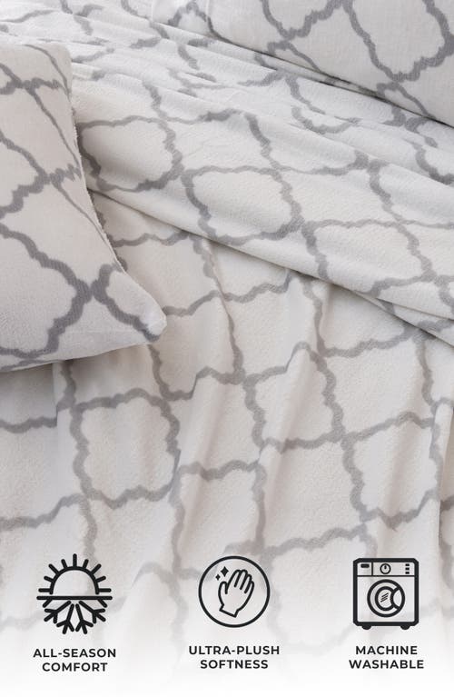 Shop Woven & Weft Printed Plush Velour Sheet Set In Lattice - White/grey