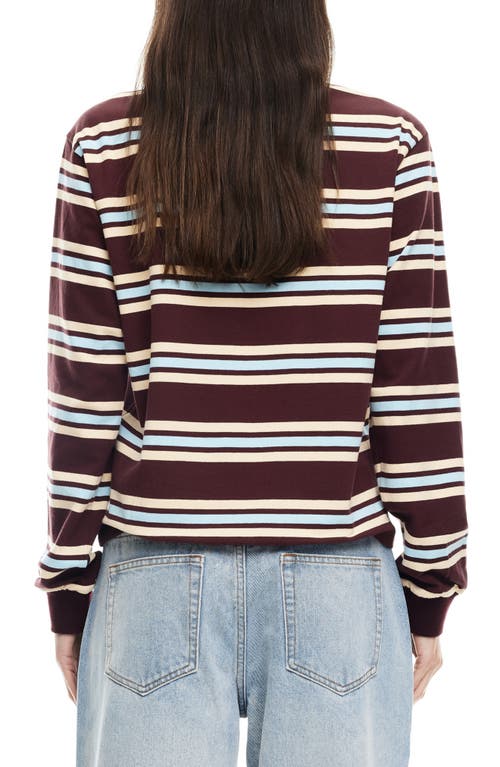 Shop Lioness Leisure Stripe Long Sleeve Cotton Polo Shirt In Chocolate Multi