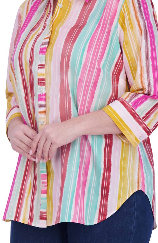 Shop Foxcroft Watercolor Stripe Button-up Shirt In Pink Multi Stripe