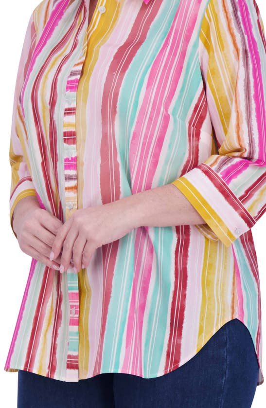 Foxcroft Watercolor Stripe Button-up Shirt In Pink Multi Stripe