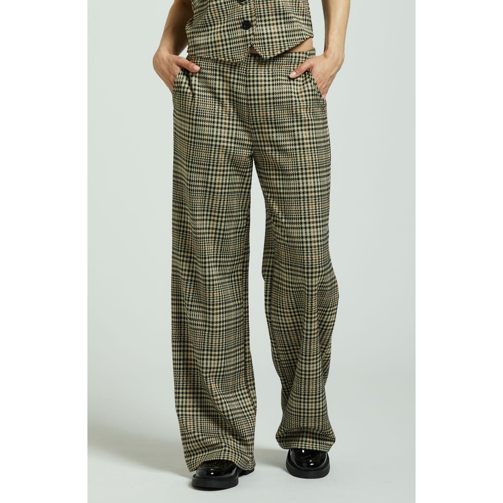 Brixton Ludlow High Waist Plaid Wide Leg Pants In Winter White/black Plaid
