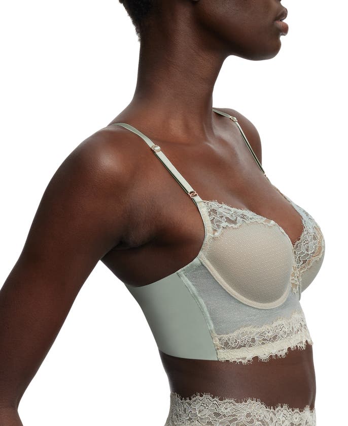 Shop Skarlett Blue Entice Longline Lightly Lined Bra In Frosted Jade/nylon