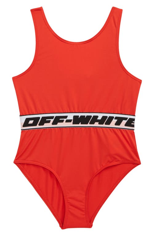 Off-White Kids' Logo Band One-Piece Swimsuit in Red Black