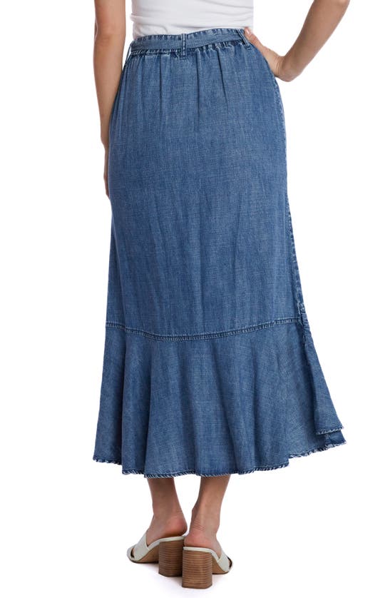 WASH LAB DENIM WASH LAB DENIM RUFFLE FAUX WRAP DENIM MIDI SKIRT