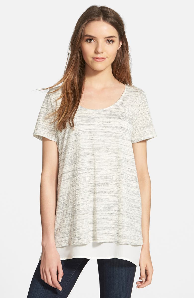 Gibson Split Back Top with Woven Underlay | Nordstrom