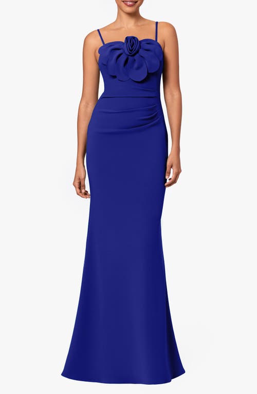 Flower Detail Scuba Crepe Gown in Marine