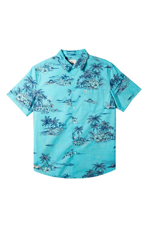 Apero Floral Short Sleeve Button-Up Shirt in Capri Pacific Tribe