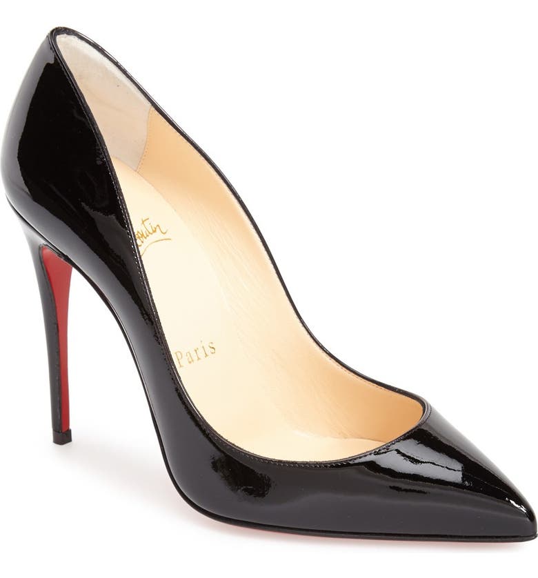 CHRISTIAN LOUBOUTIN Pigalle Follies Pointed Toe Pump, Main, color, BLACK PATENT