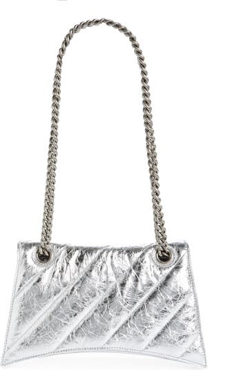 Crush Mini metallic leather crossbody bag in silver - Balenciaga