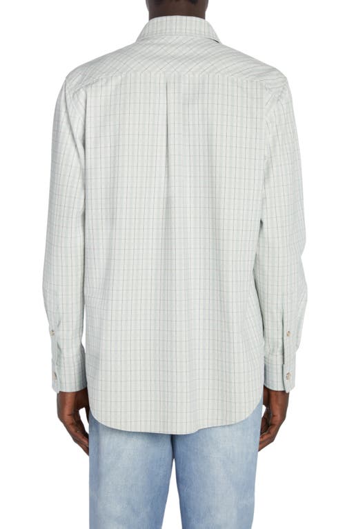 Shop Bottega Veneta Check Print Leather Snap-up Western Shirt In White/grey/mint