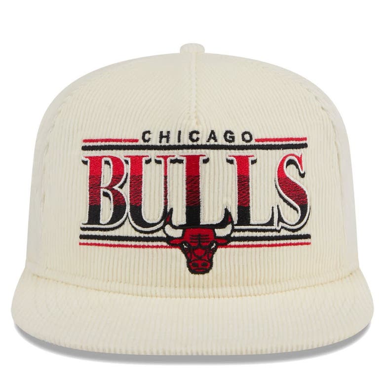 Shop New Era Cream Chicago Bulls Team Bar Lightweight Corduroy Golfer Snapback Hat
