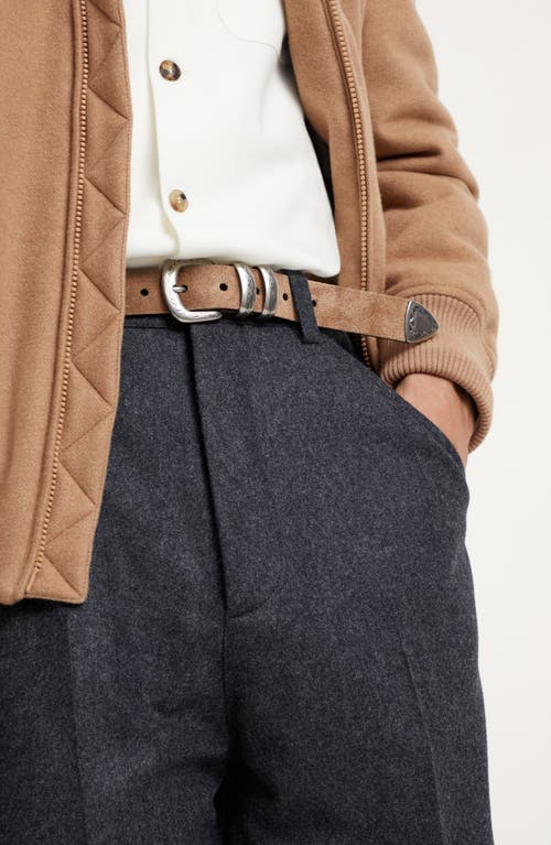 Shop Brunello Cucinelli Suede Belt With Detailed Buckle In Light Brown