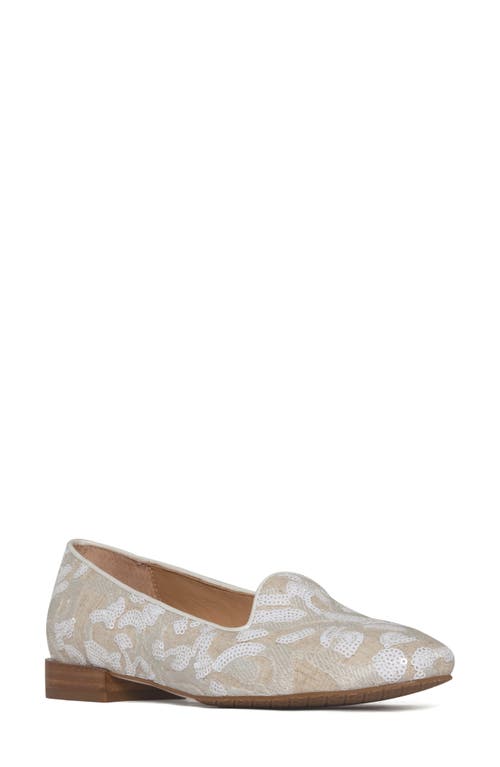 Reena Sequin Embellished Loafer Flat in Natural/White