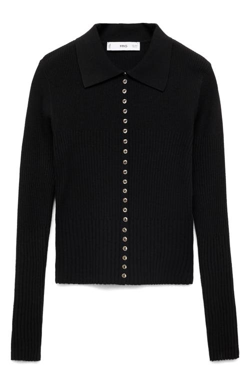 Shop Mango Rib Knit Cardigan In Black