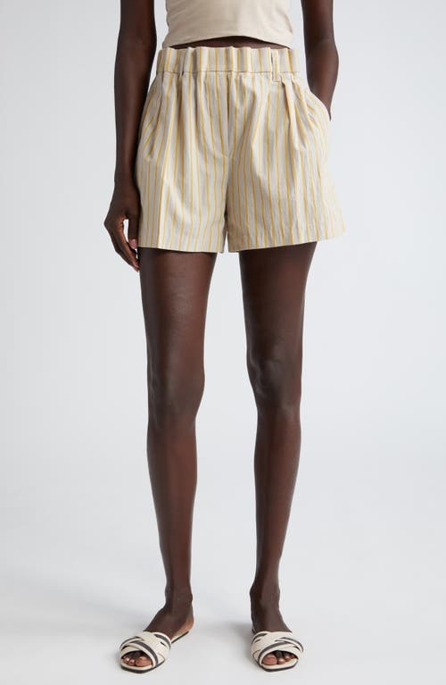 Brunello Cucinelli Stripe Cotton Blend Bermuda Shorts In C003 Beige/yellow