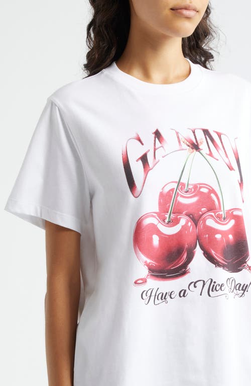 Shop Ganni Cherry Organic Cotton Graphic T-shirt In Bright White