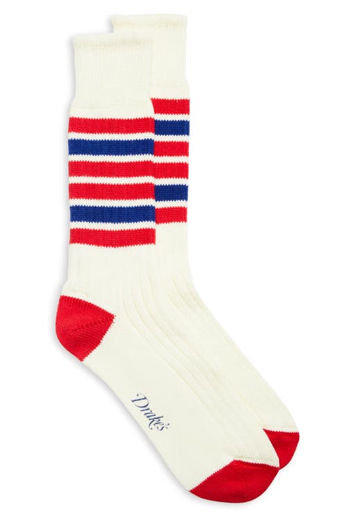 Drake's Stripe Sport Socks In Ecru/red
