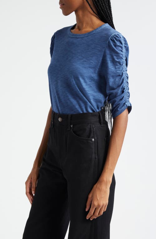 Shop Veronica Beard Waldorf Ruched Sleeve Pima Cotton T-shirt In Blue Stone