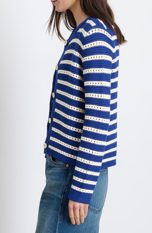 Shop Alex Mill Haley Stripe Cotton Cardigan In Deep Royal/ivory