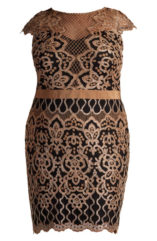 Tadashi Shoji Sequin Cap Sleeve Lace Dress In Copper Shadow/ B
