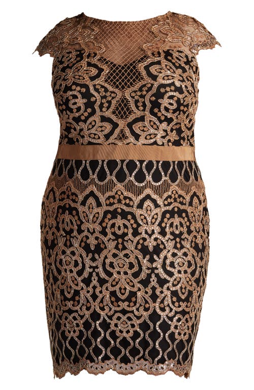 Tadashi Shoji Sequin Cap Sleeve Lace Dress In Copper Shadow/b