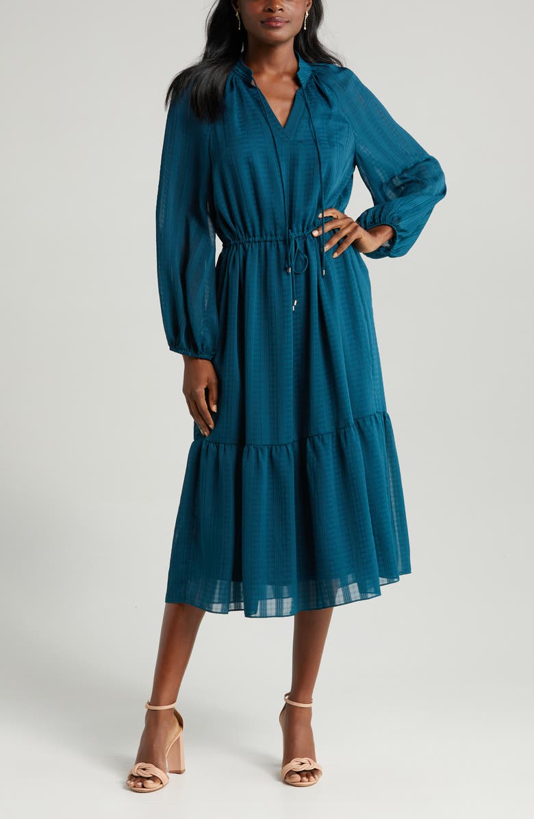 Julia Jordan Mandarine Long Sleeve Tiered Midi Dress, Alternate, color,