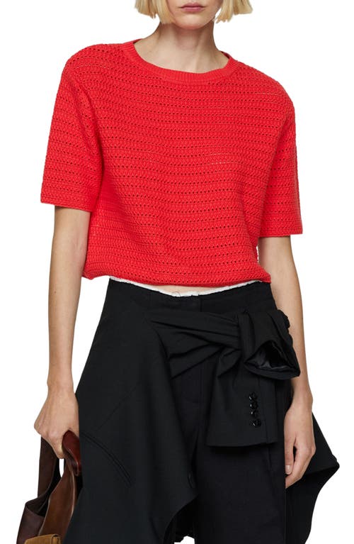 Shop Mango Open Stitch Short Sleeve Crop Cotton Sweater In Coral Red