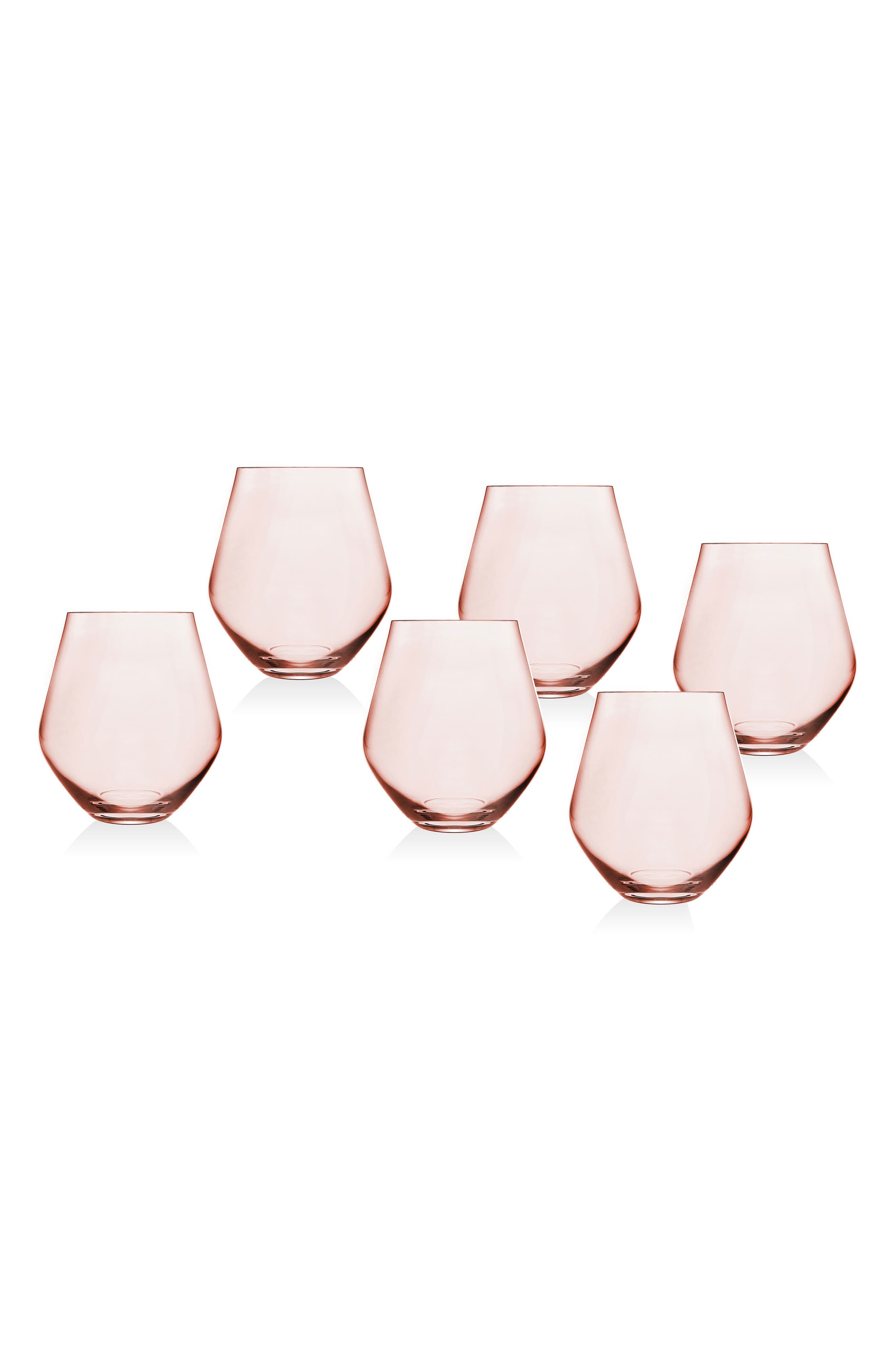 GODINGER Meridian Blush Set of 6 Stemless Glasses, Main, color, BLUSH