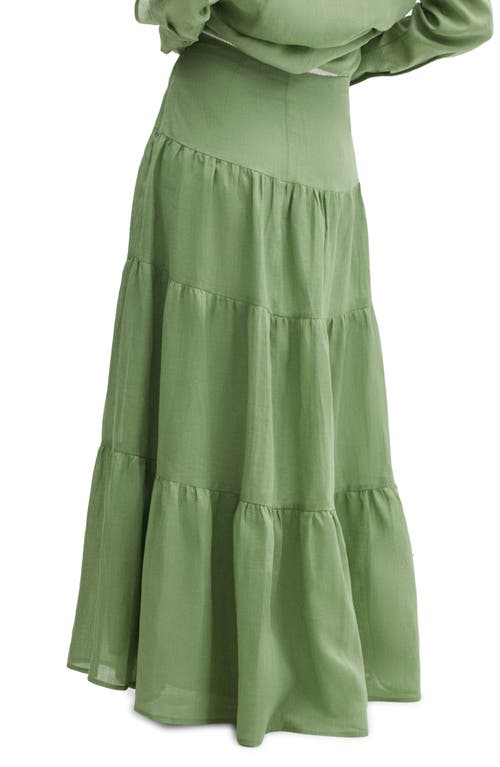 Mango Ramie Maxi-skirt Medium Brown In Green
