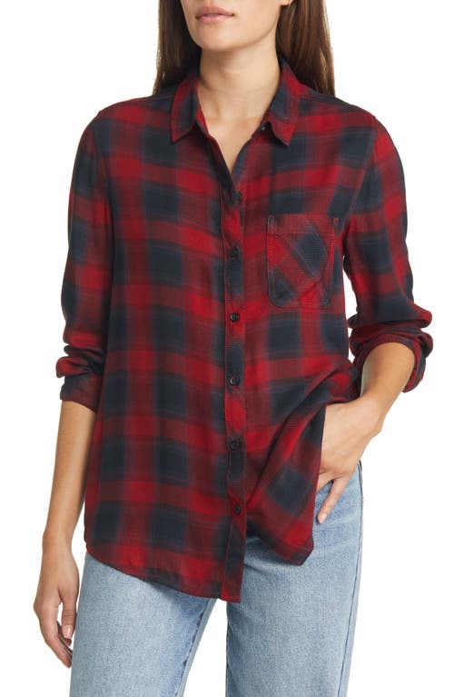 beachlunchlounge Plaid Button-Up Shirt in Hot Pepper